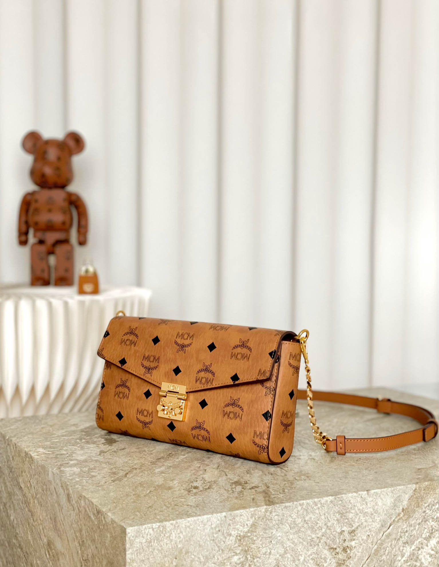 MCM Tracy Crossbody In Visetos Medium Cognac