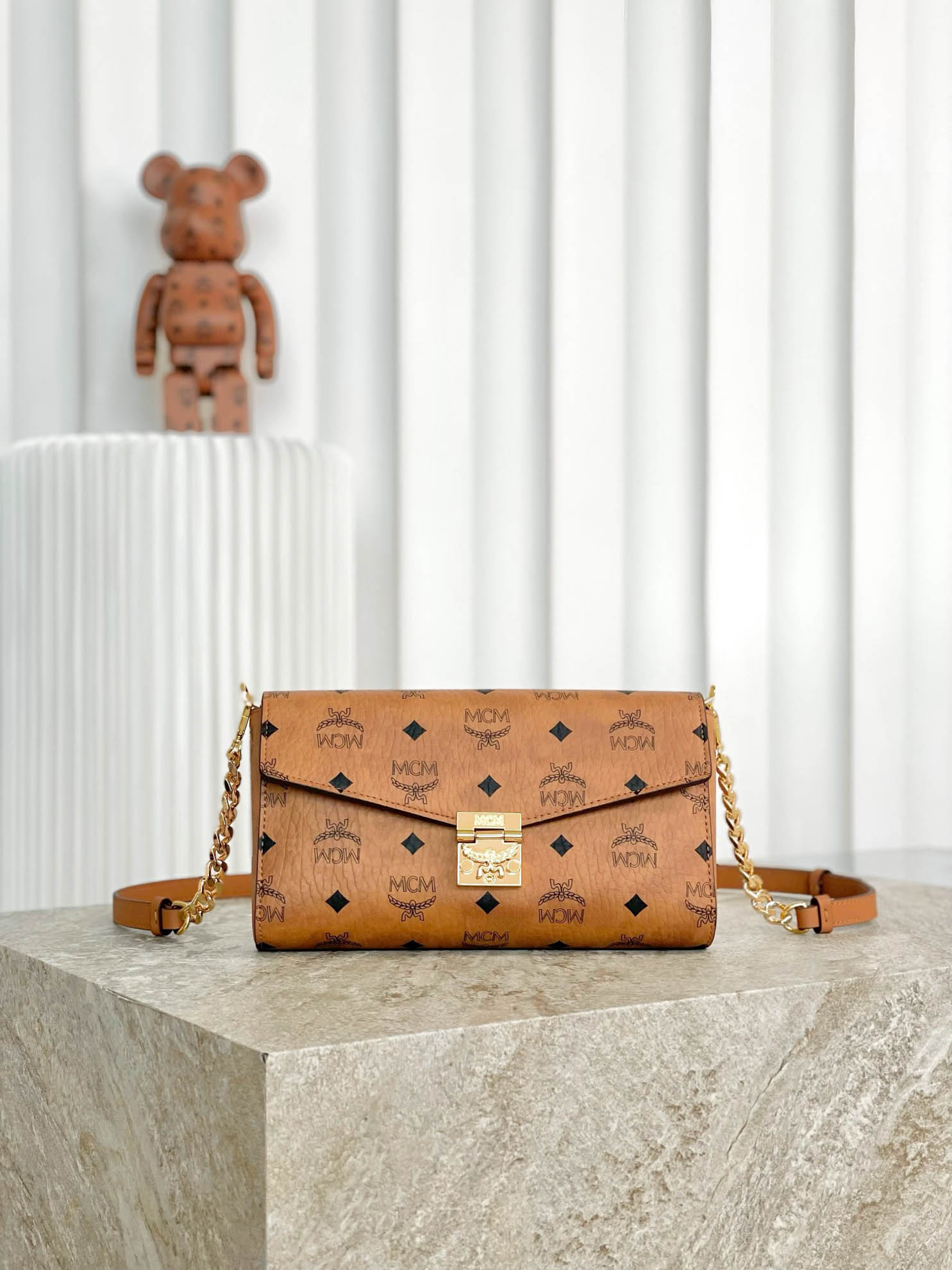 MCM Tracy Crossbody In Visetos Medium Cognac