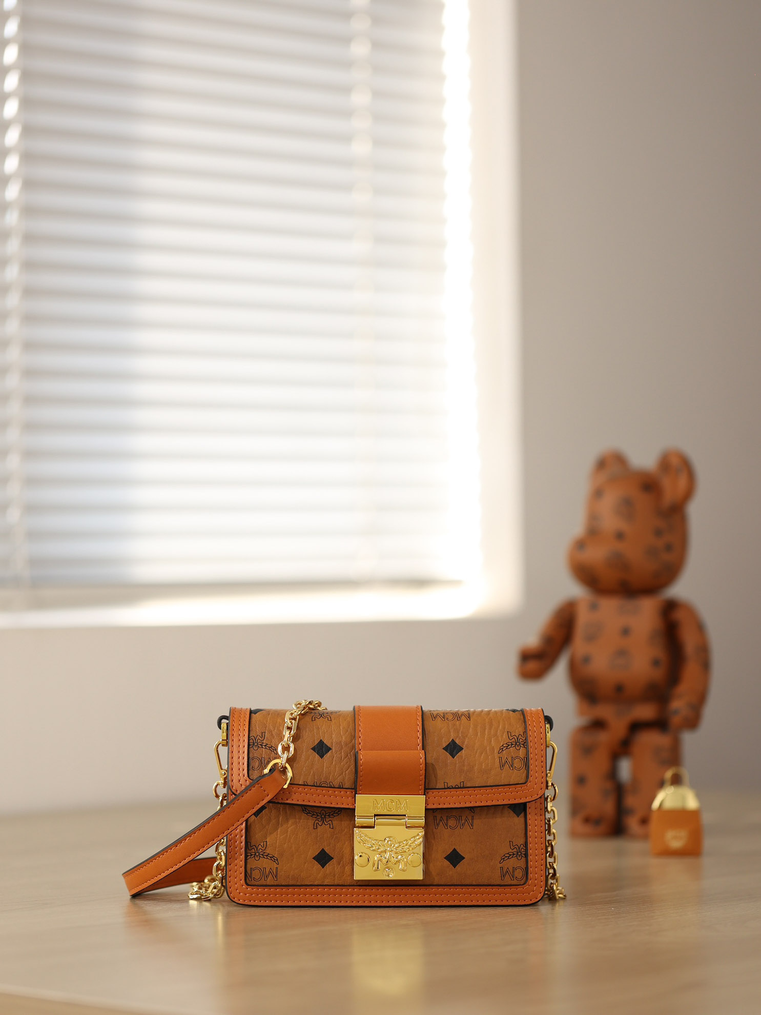 MCM Tracy Crossbody In Visetos Mini Cognac