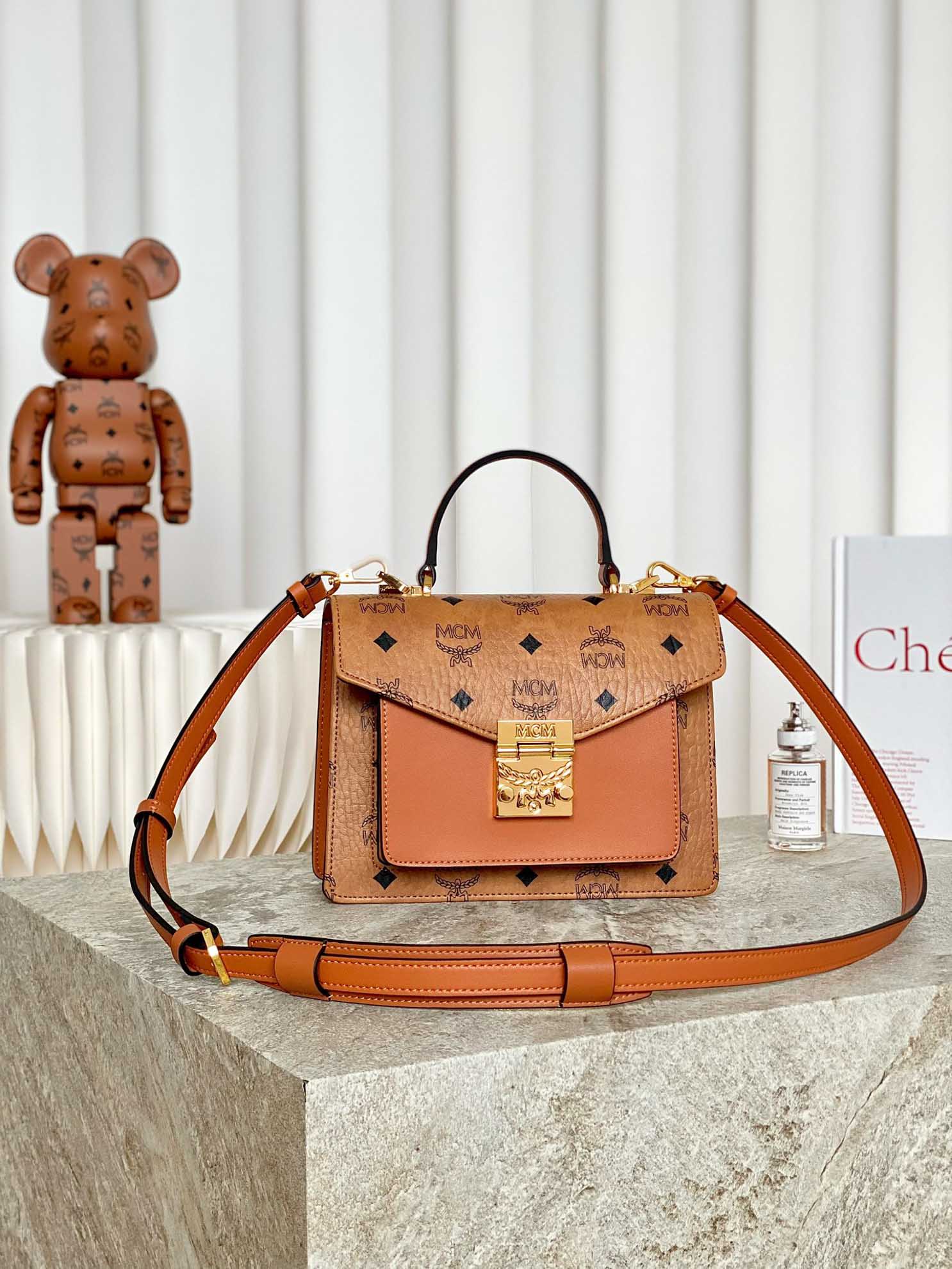 MCM Tracy Satchel in Visetos Cognac