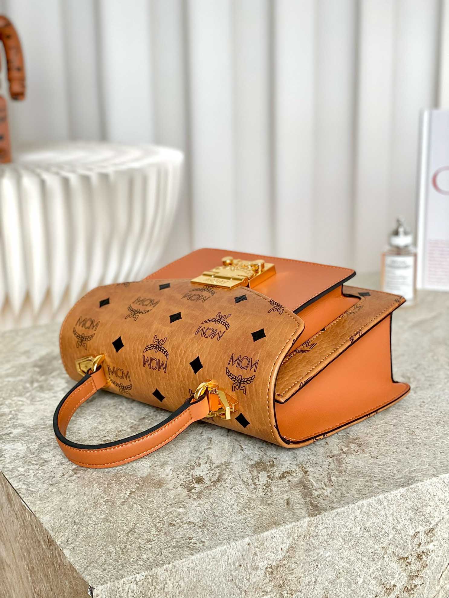 MCM Tracy Satchel in Visetos Cognac