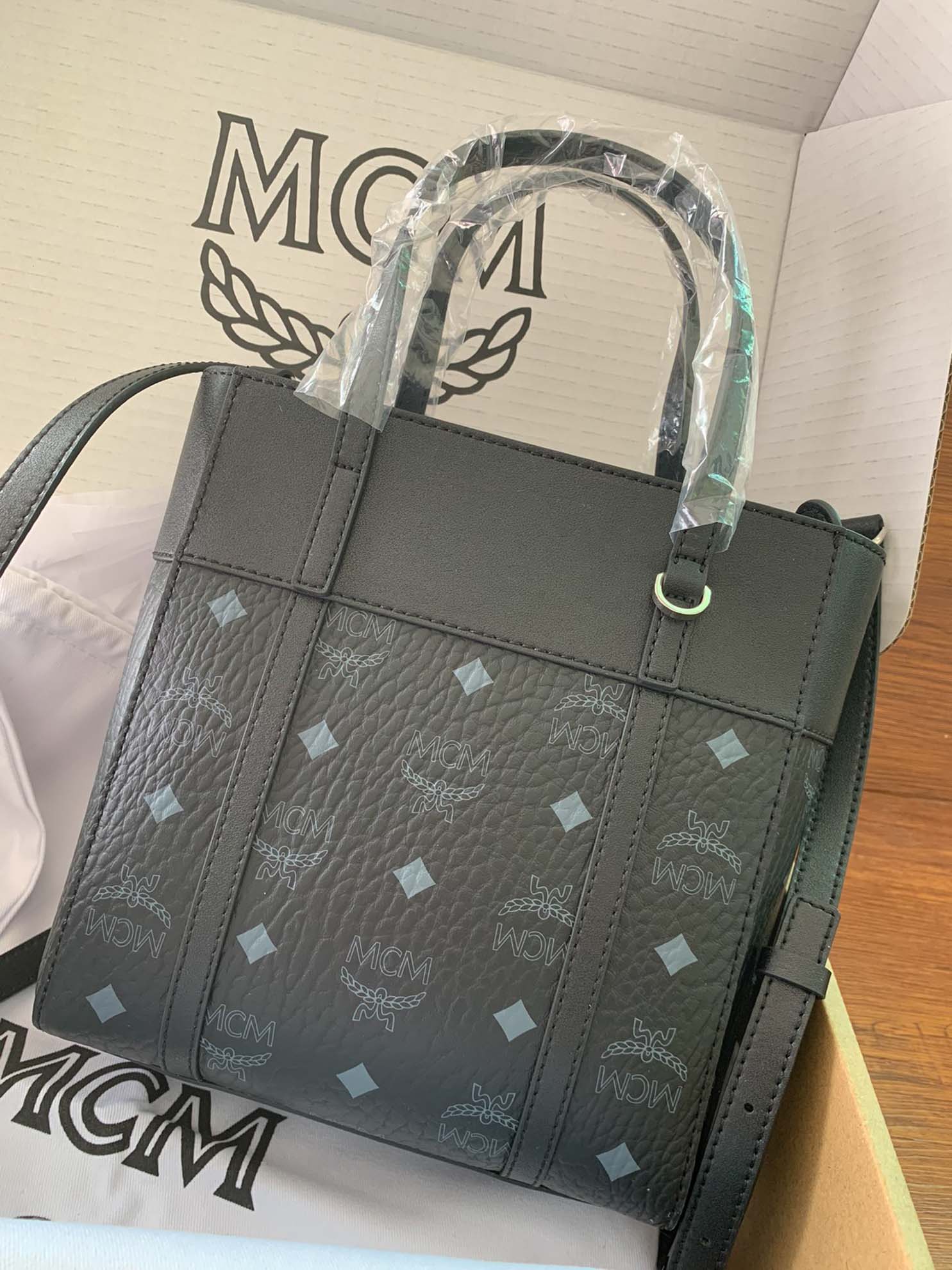 MCM Visetos Mini Aren Shopper Tote Black