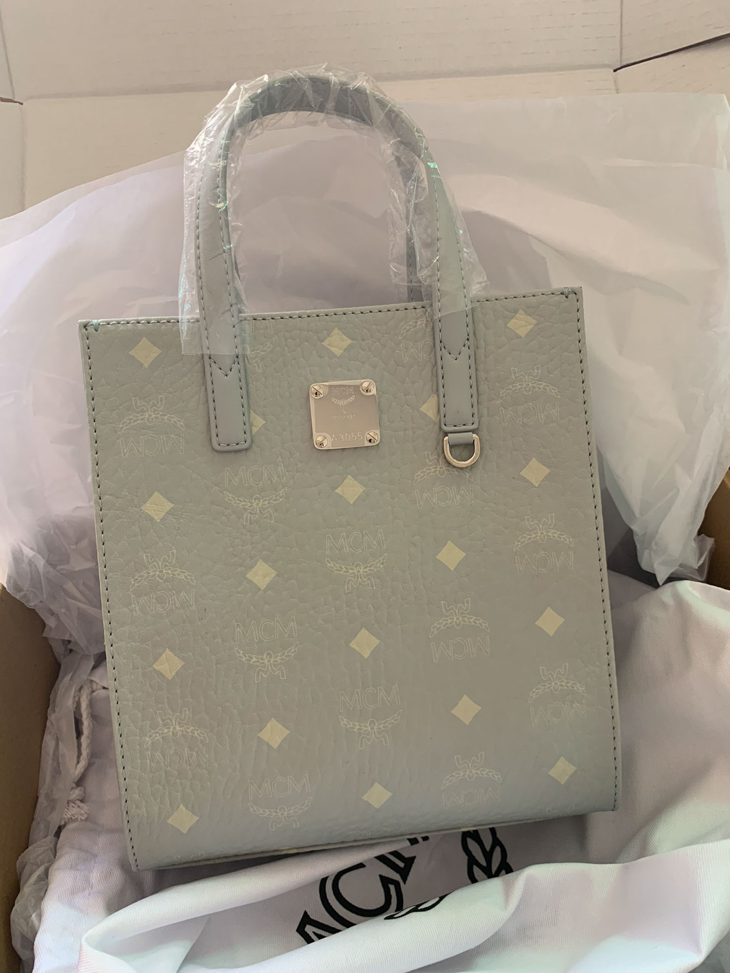 MCM Visetos Mini Aren Shopper Tote Gray