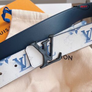 Thắt Lưng Hai Mặt LV Blue Monogram Watercolor Khóa Đen