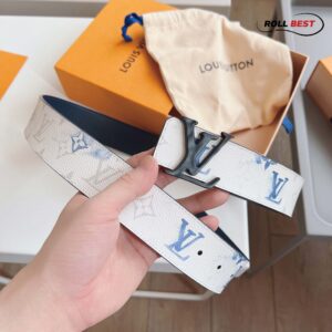 Thắt Lưng Hai Mặt LV Blue Monogram Watercolor Khóa Đen