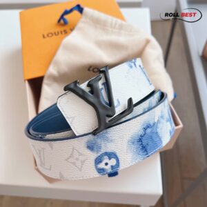 Thắt Lưng Hai Mặt LV Blue Monogram Watercolor Khóa Đen