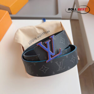 Thắt Lưng Hai Mặt LV Monogram Eclipse Khóa Logo Xanh