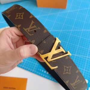 Thắt Lưng Hai Mặt LV Monogram Canvas đen Khóa Logo Gold Bóng