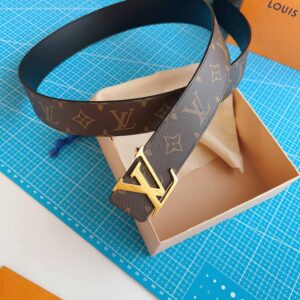 Thắt Lưng Hai Mặt LV Monogram Canvas đen Khóa Logo Gold Bóng