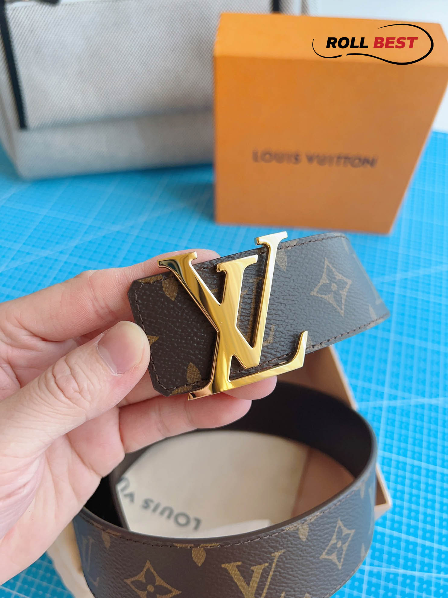 Thắt Lưng Hai Mặt LV Monogram Canvas Khóa Logo Gold Bóng