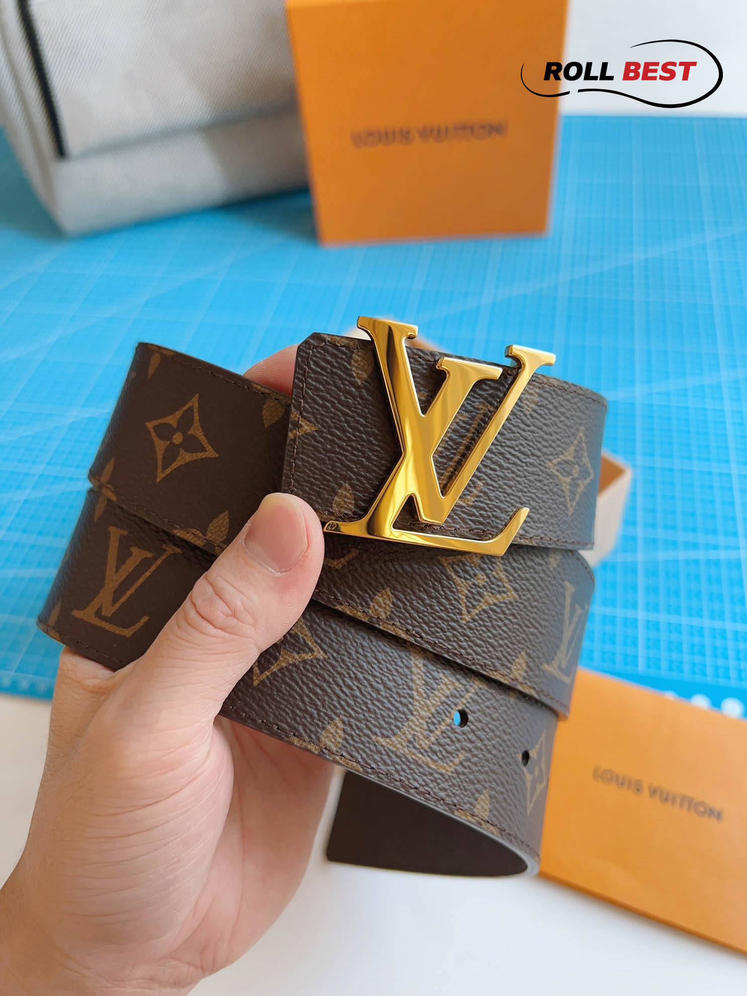 Thắt Lưng Hai Mặt LV Monogram Canvas Khóa Logo Gold Bóng