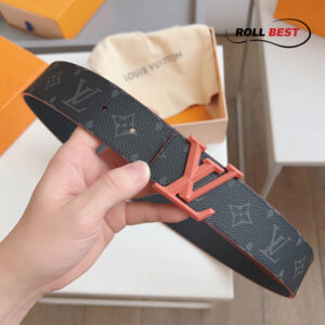 Thắt Lưng Hai Mặt LV Monogram Eclipse Khóa Logo Đỏ