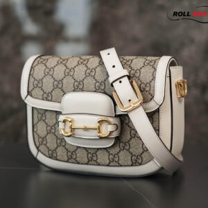 Túi Đeo Chéo Nữ Gucci Horsebit 1955 Mini Bag Họa tiết viền trắng