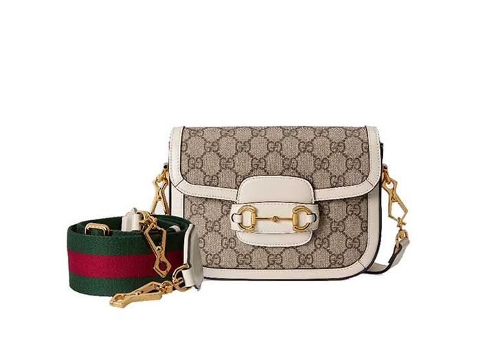 Túi Đeo Chéo Nữ Gucci Horsebit 1955 Mini Bag Họa tiết viền trắng