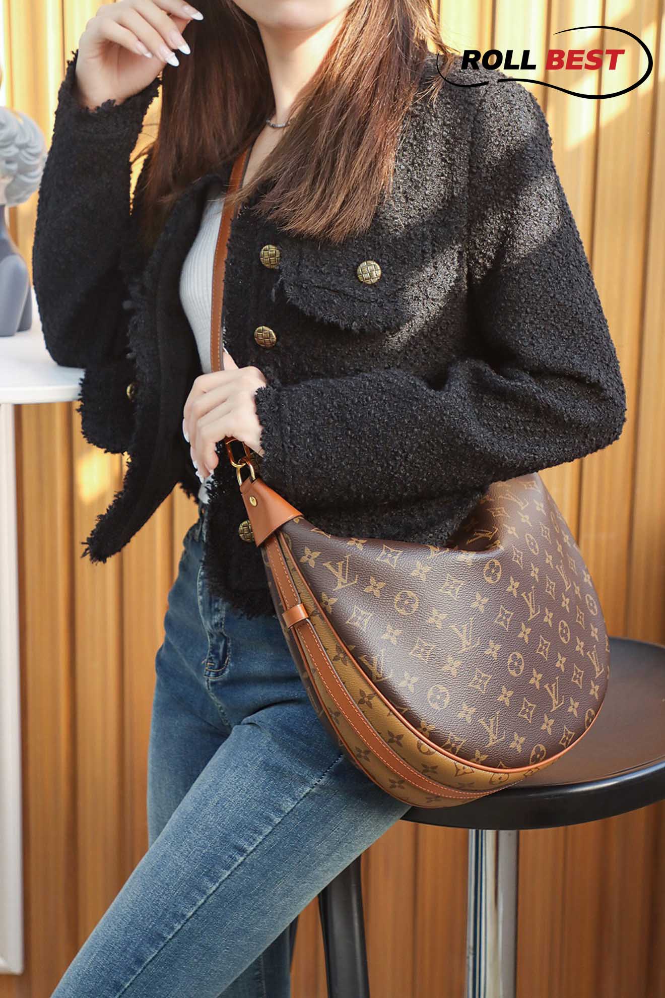 Túi Đeo Chéo Nữ Louis Vuitton LV Loop Hobo Monogram Canvas Brown 