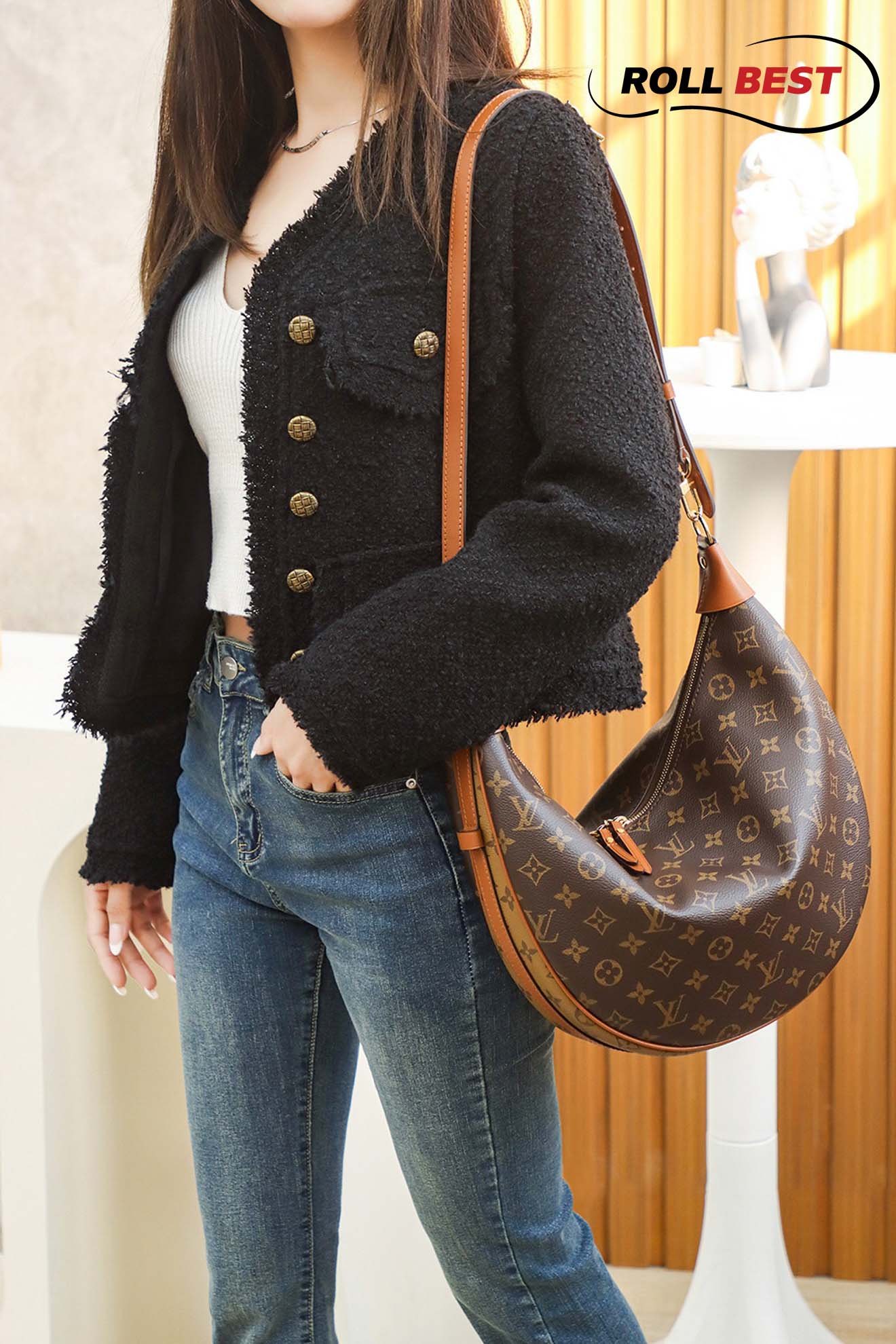 Túi Đeo Chéo Nữ Louis Vuitton LV Loop Hobo Monogram Canvas Brown 