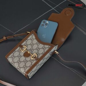Túi Gucci Horsebit 1955 Phone Box Mini Bag GG Canvas Nâu
