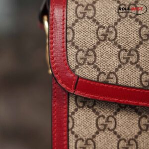 Túi Gucci Horsebit 1955 Shoulder Red GG Supreme Viền đỏ