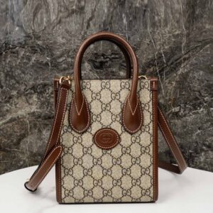 Túi Gucci Mini Tote With Interlocking G Beige And Brown Leather