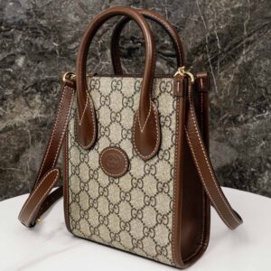 Túi Gucci Mini Tote With Interlocking G Beige And Brown Leather