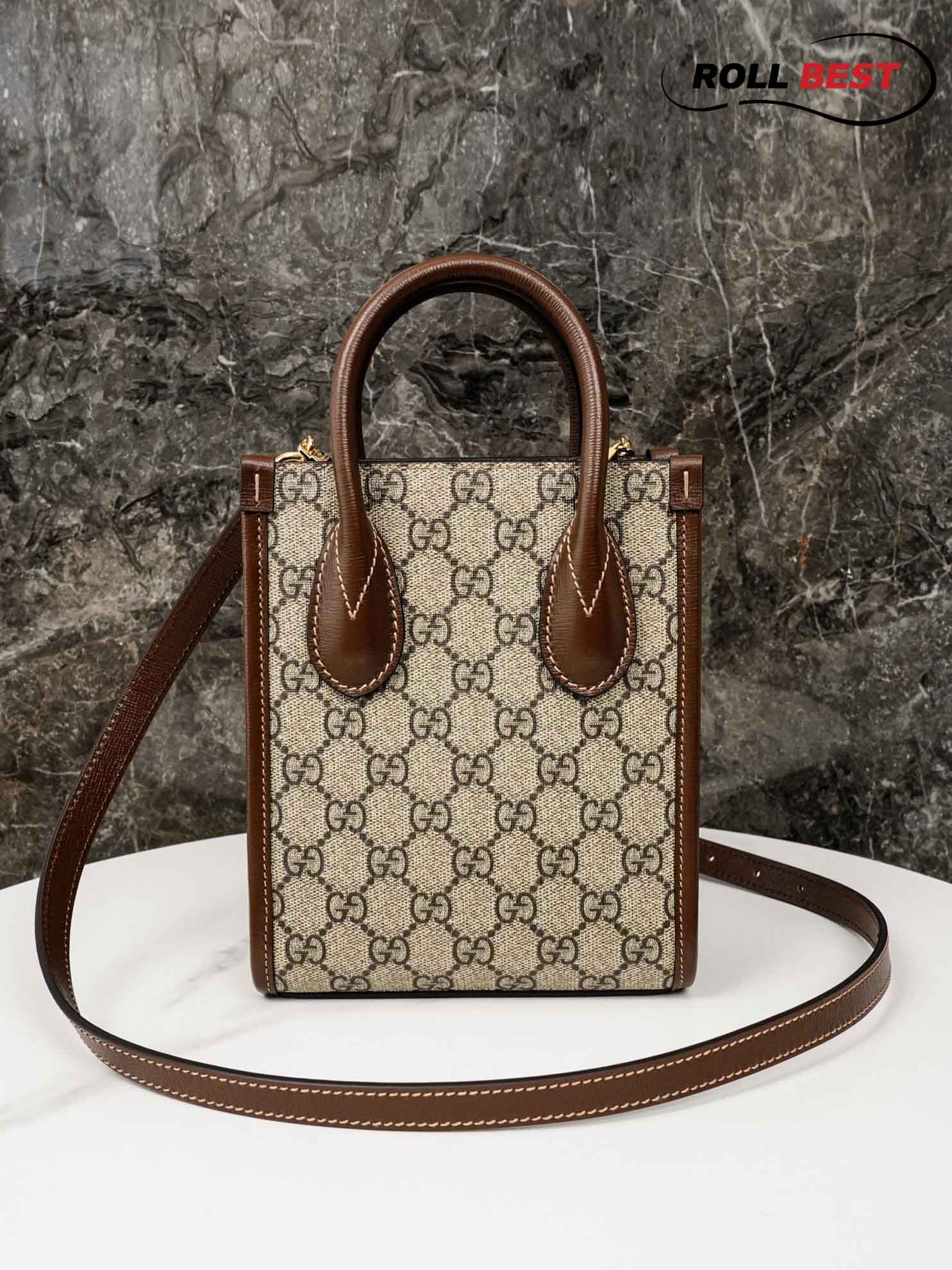 Túi Gucci Mini Tote With Interlocking G Beige And Brown Leather 