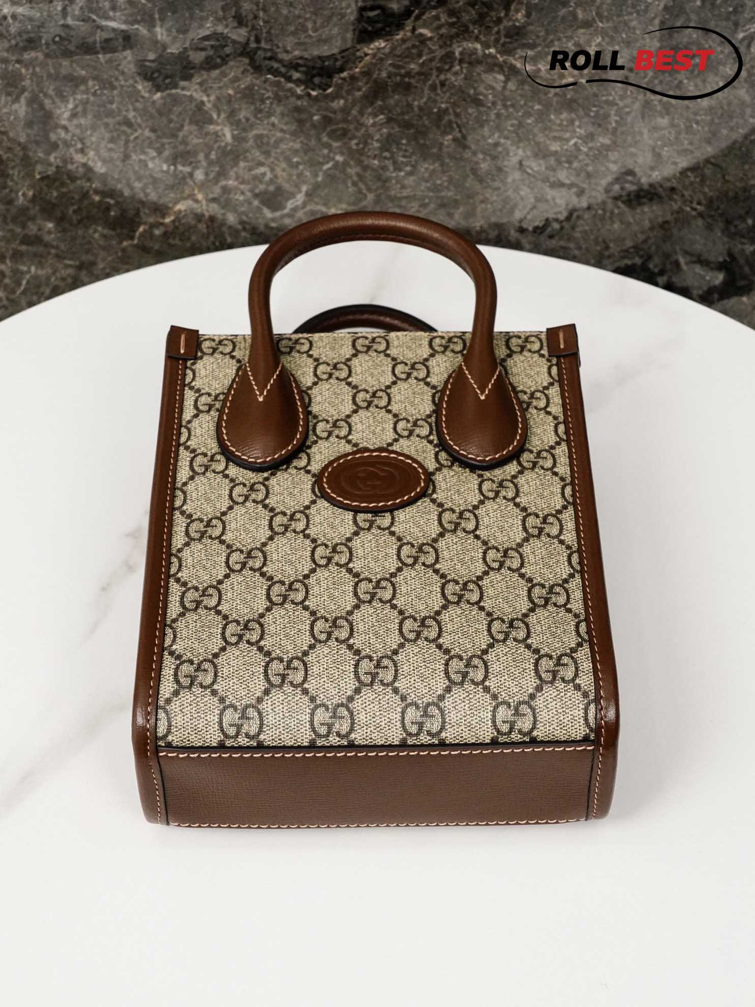 Túi Gucci Mini Tote With Interlocking G Beige And Brown Leather 