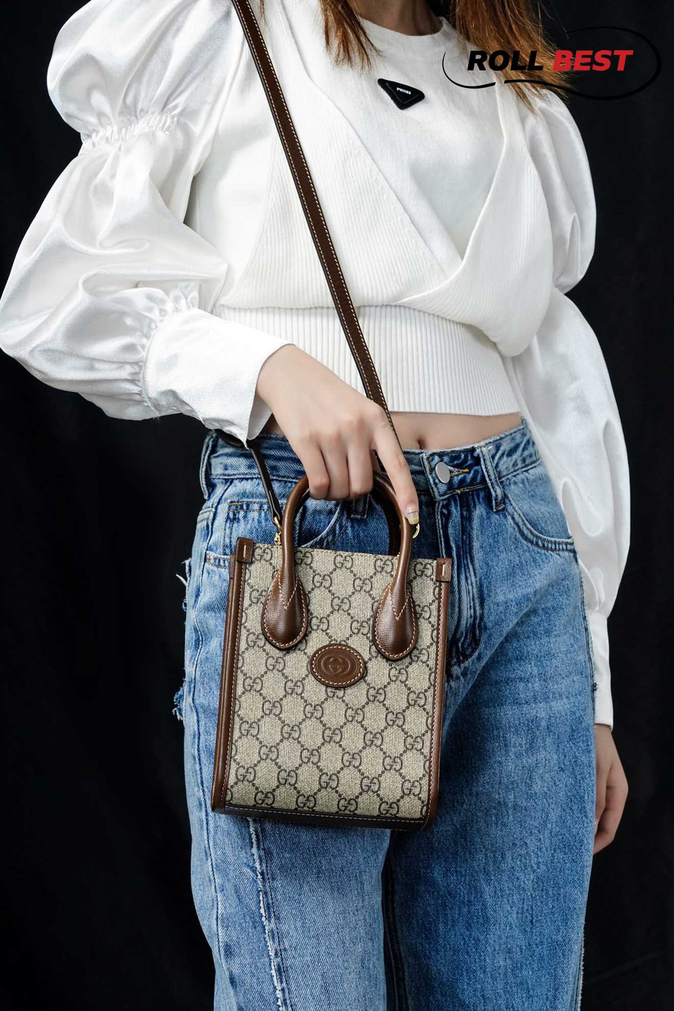 Túi Gucci Mini Tote With Interlocking G Beige And Brown Leather 