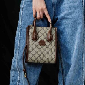 Túi Gucci Mini Tote With Interlocking G Beige And Brown Leather