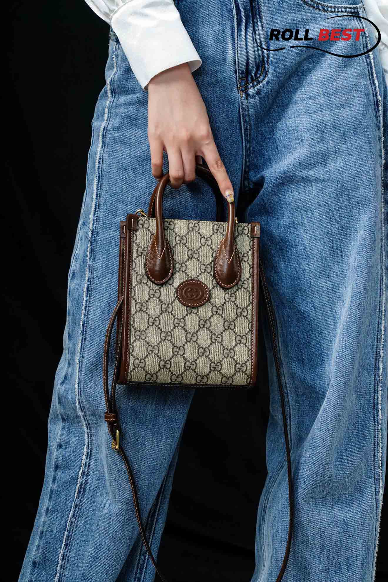 Túi Gucci Mini Tote With Interlocking G Beige And Brown Leather 