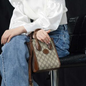 Túi Gucci Mini Tote With Interlocking G Beige And Brown Leather