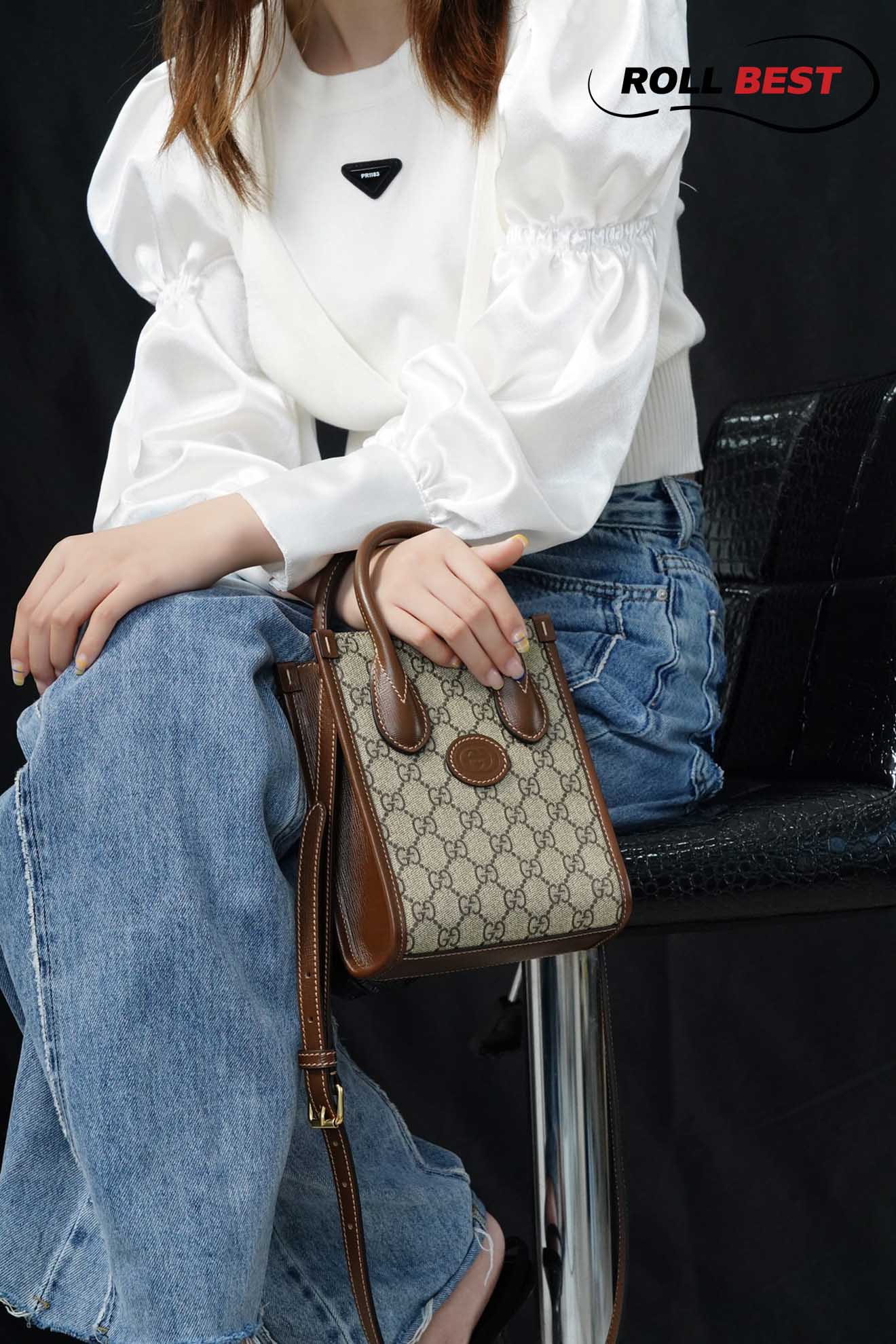 Túi Gucci Mini Tote With Interlocking G Beige And Brown Leather 