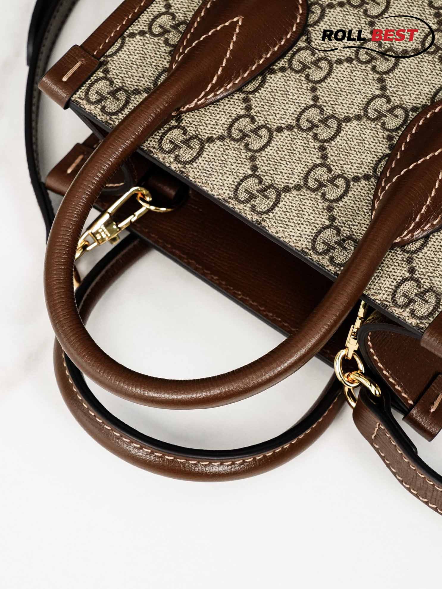 Túi Gucci Mini Tote With Interlocking G Beige And Brown Leather 