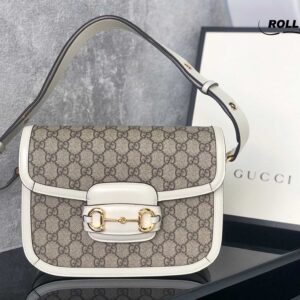 Túi Gucci Nữ Horsebit 1955 'Beige White' Viền trắng