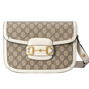 Túi Gucci Nữ Horsebit 1955 'Beige White' Viền trắng