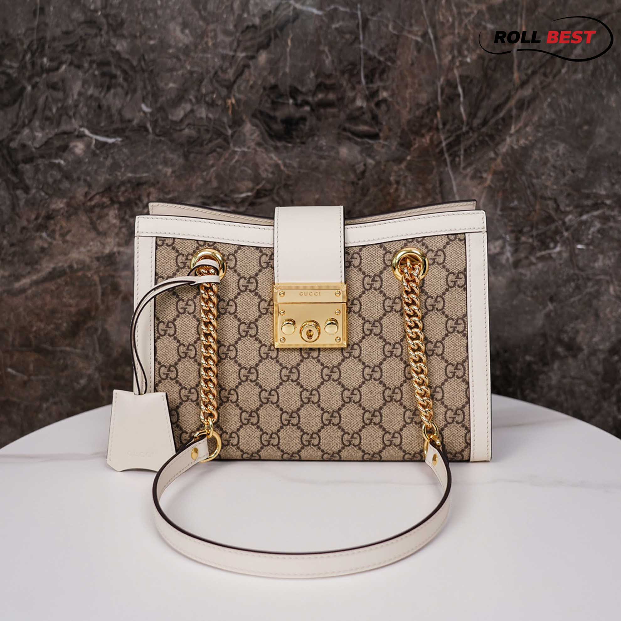 Túi Gucci Padlock GG Small Shoulder GG Supreme White Leather 