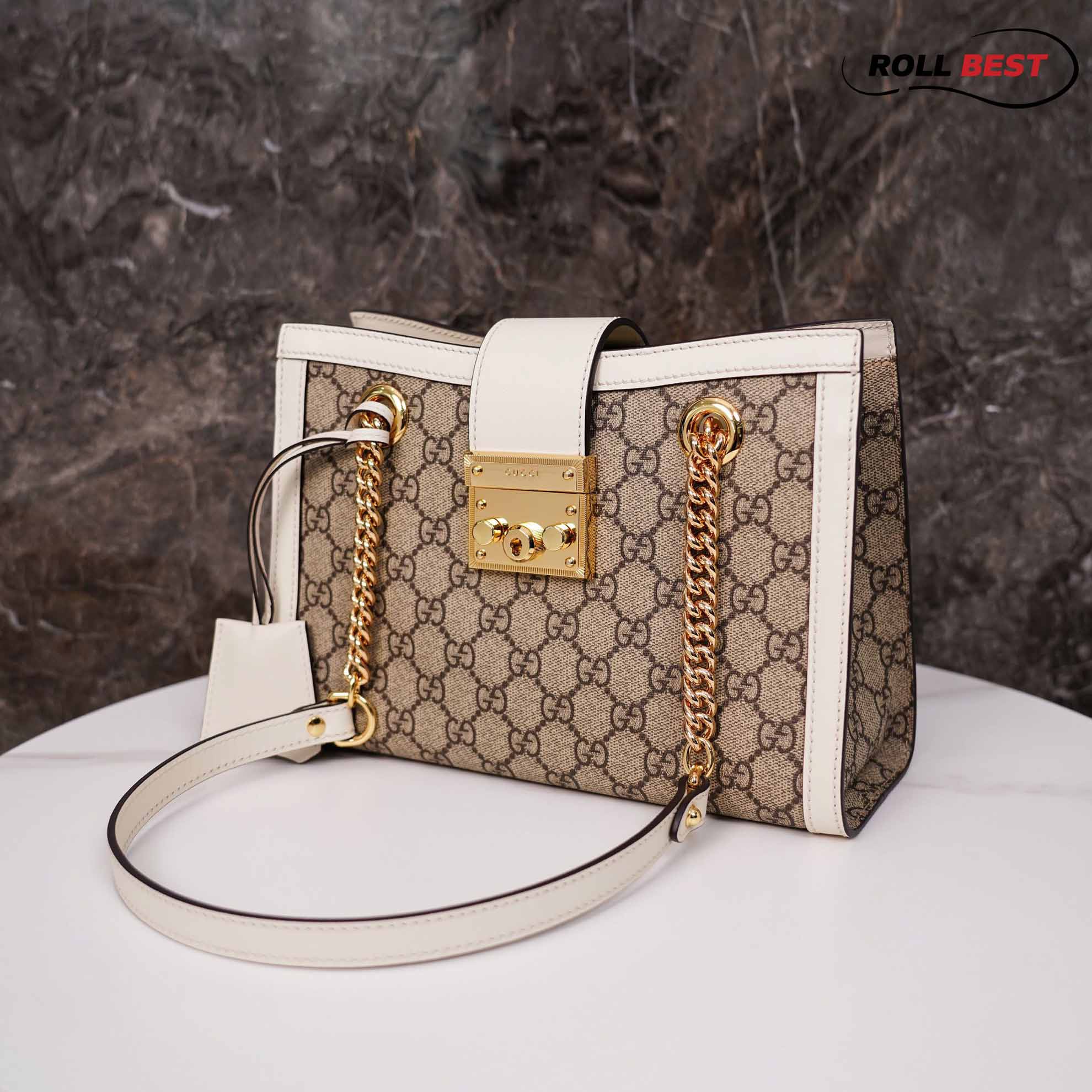 Túi Gucci Padlock GG Small Shoulder GG Supreme White Leather 