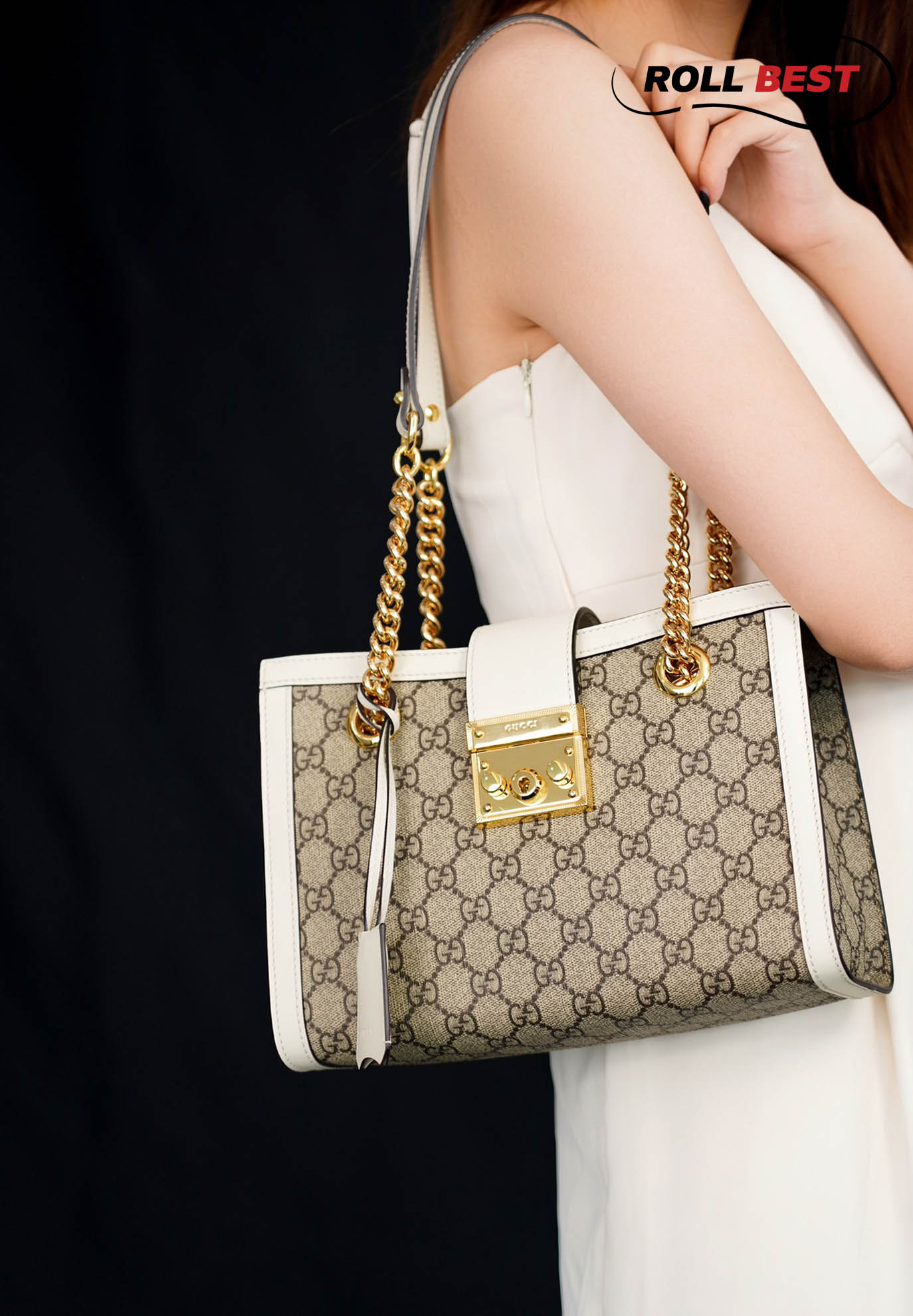 Túi Gucci Padlock GG Small Shoulder GG Supreme White Leather 