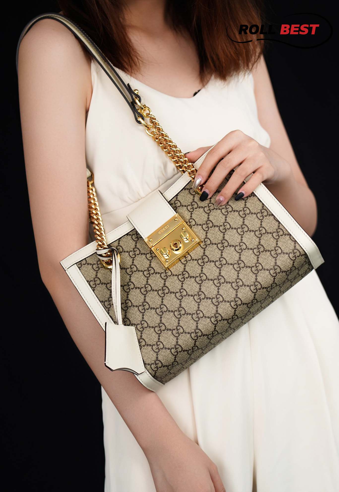 Túi Gucci Padlock GG Small Shoulder GG Supreme White Leather 