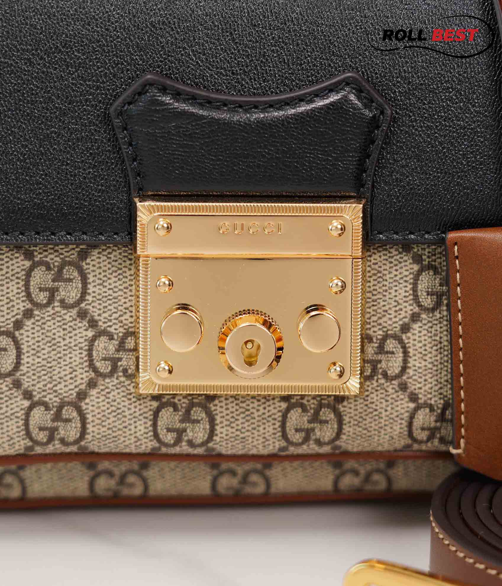 Túi Gucci Padlock Mini Bag Đen Leather GG Canvas 