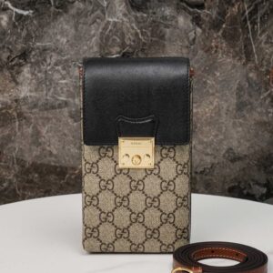 Túi Gucci Padlock Mini Phone Bag Đen Leather GG Canvas