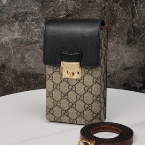 Túi Gucci Padlock Mini Phone Bag Đen Leather GG Canvas