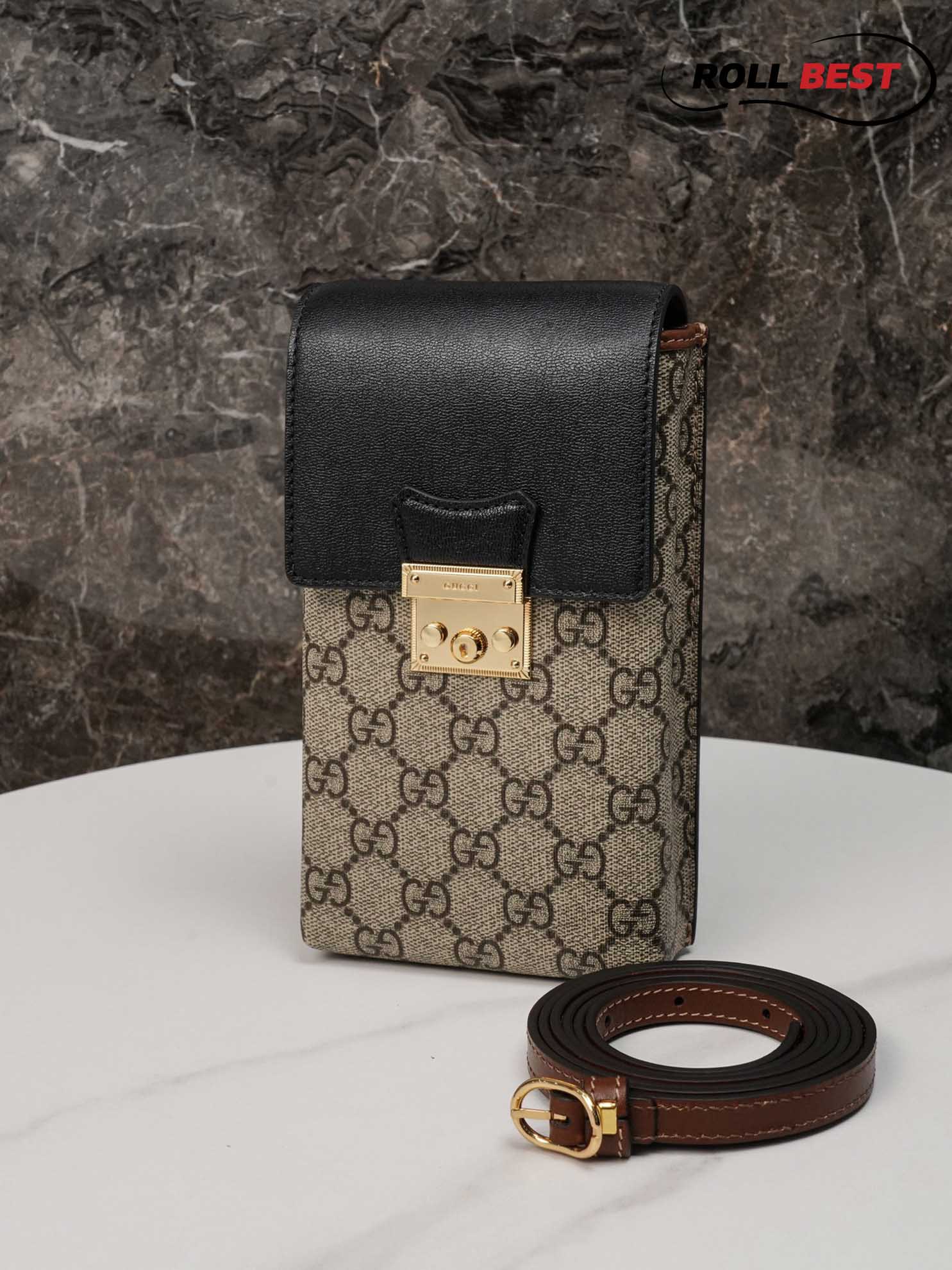 Túi Gucci Padlock Mini Phone Bag Đen Leather GG Canvas