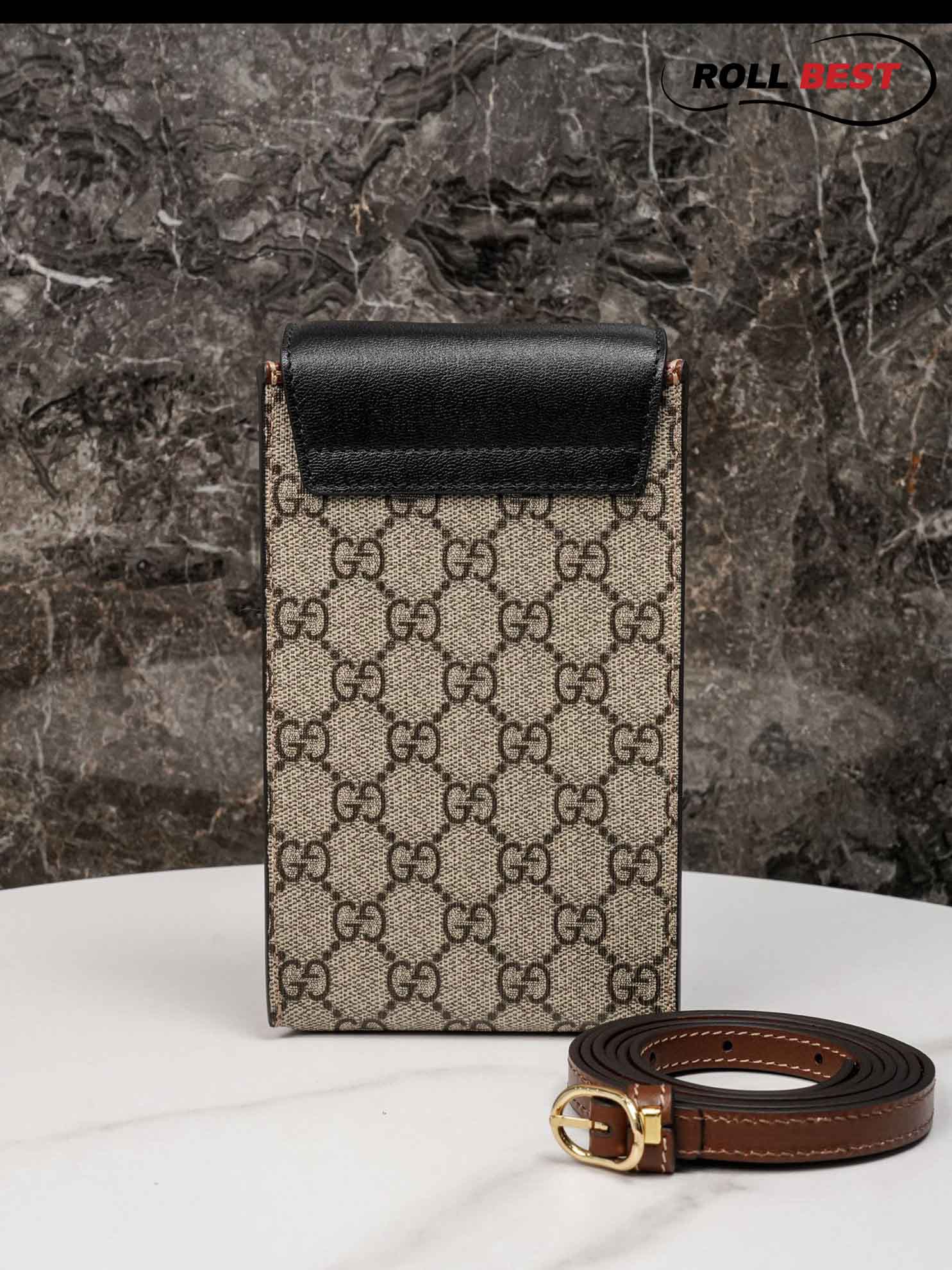 Túi Gucci Padlock Mini Phone Bag Đen Leather GG Canvas