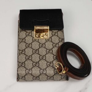 Túi Gucci Padlock Mini Phone Bag Đen Leather GG Canvas