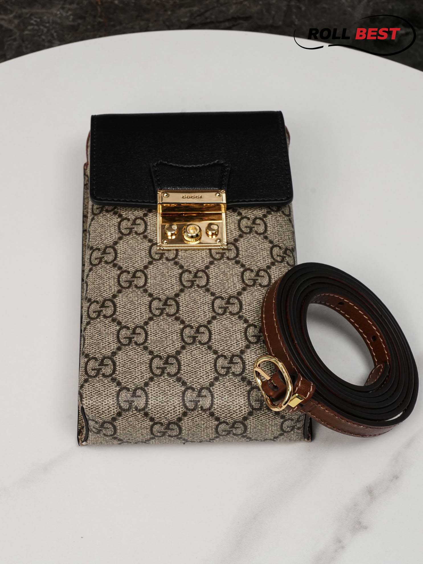 Túi Gucci Padlock Mini Phone Bag Đen Leather GG Canvas