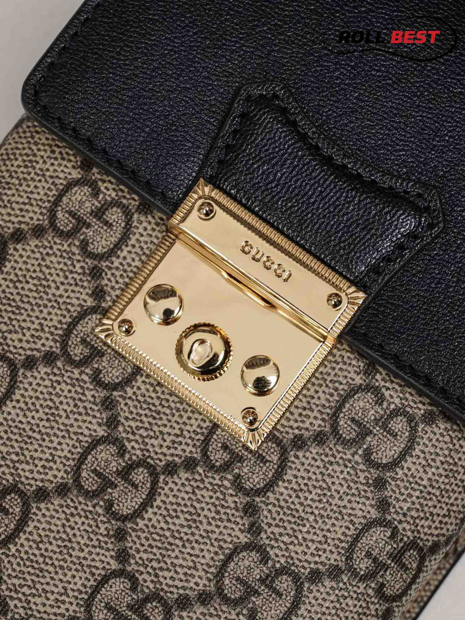 Túi Gucci Padlock Mini Phone Bag Đen Leather GG Canvas