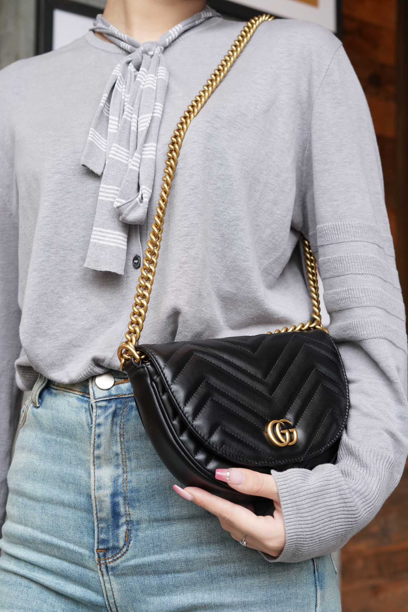 Túi Gucci Women's Black GG Marmont Matelassé Chain Mini Bag Black