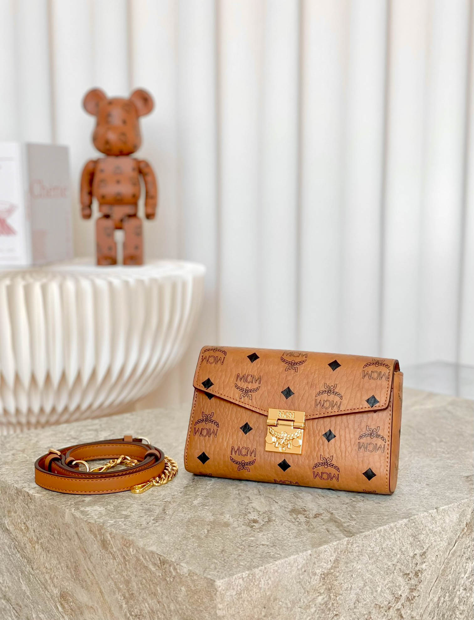 Túi MCM Small Millie Crossbody in Visetos Cognac