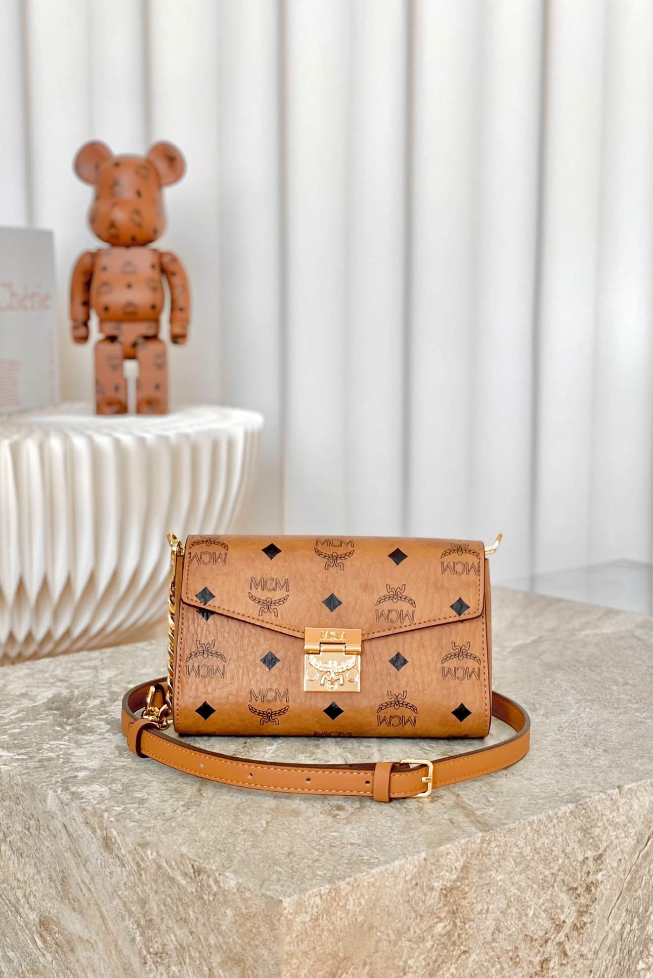 Túi MCM Small Millie Crossbody in Visetos Cognac