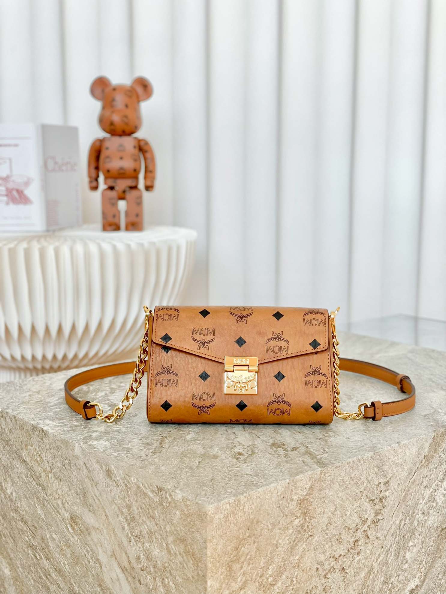 Túi MCM Small Millie Crossbody in Visetos Cognac